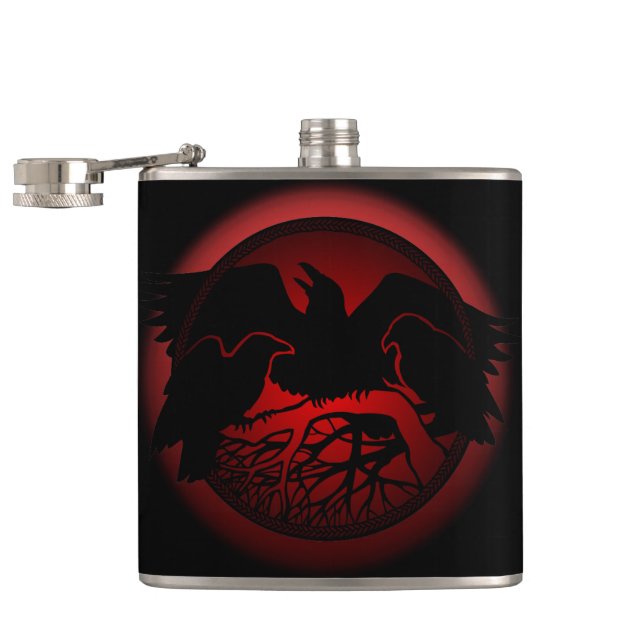 Raven Flask Custom Raven / Crow Art Drink Flask (Opened)