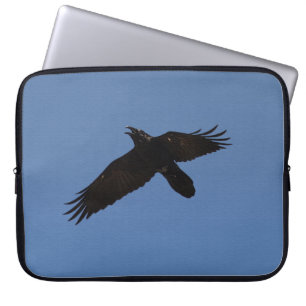 Raven Flying in Blue Sky Art Print Laptop Sleeve