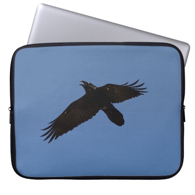 Raven Flying in Blue Sky Art Print Laptop Sleeve (Front)
