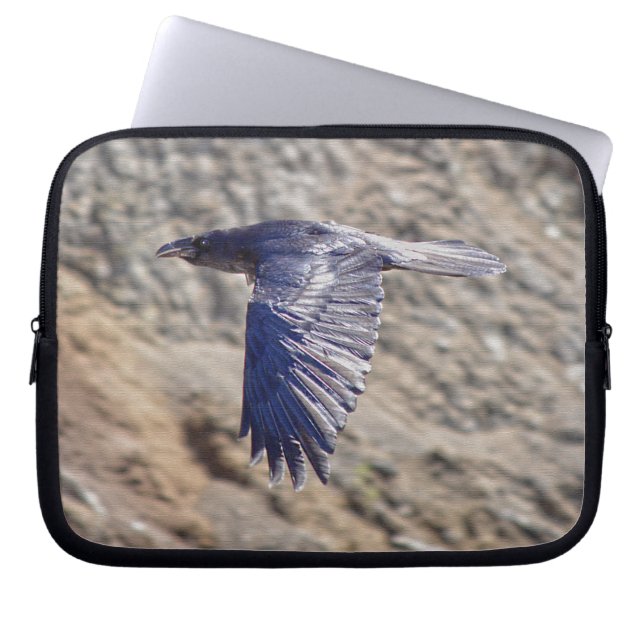 Raven Flying West Photo Print Laptop Sleeve (Front)