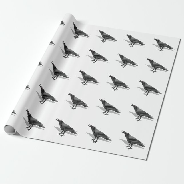 Raven Geometric Cubist Black and White Triangles Wrapping Paper (Unrolled)