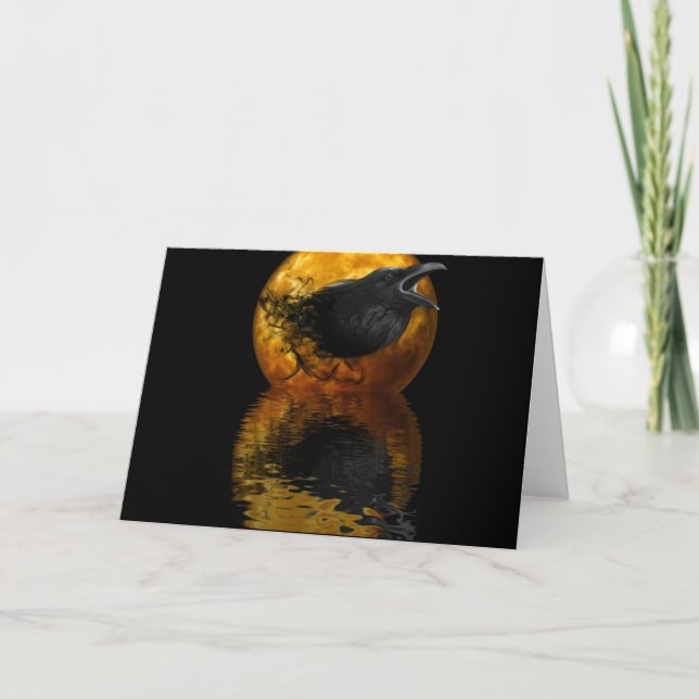 Raven & Golden Moon Customisable Greeting Card (Front)