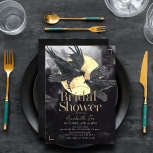 Raven & Golden Moon Gothic Bridal Shower Invitation