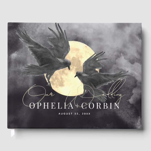 Raven & Golden Moon Gothic Wedding Guest Book (Front)