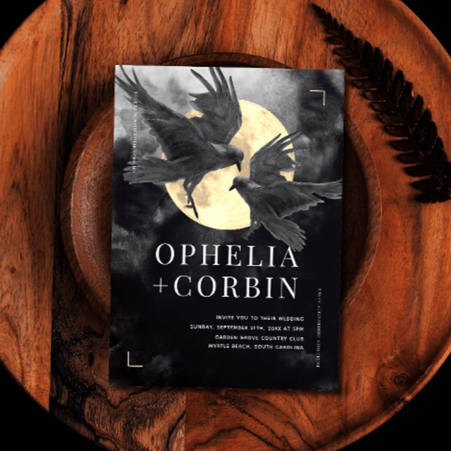 Raven & Golden Moon Gothic Wedding Invitation (Creator Uploaded)