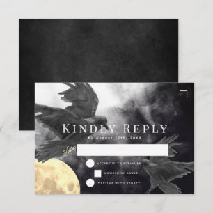 Raven & Golden Moon Gothic Wedding RSVP Card