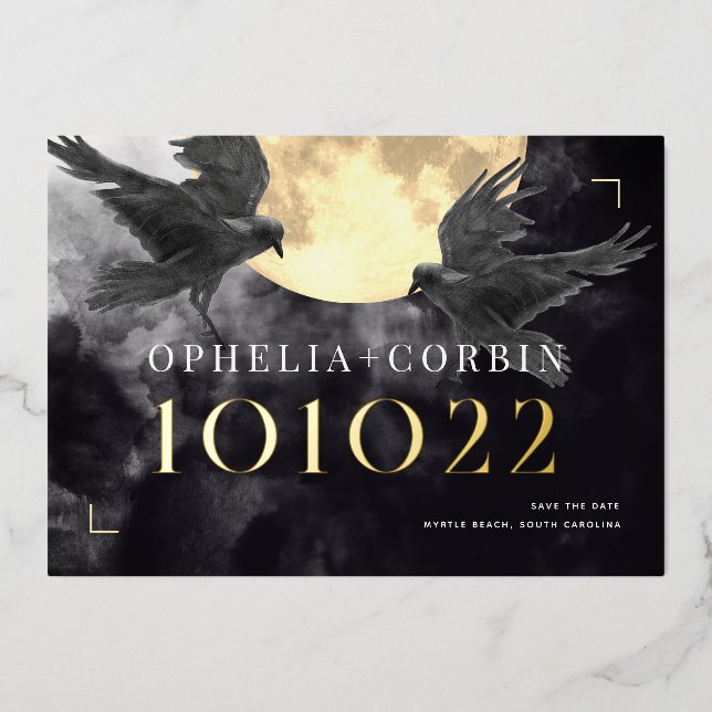 Raven & Golden Moon Gothic Wedding Save the Date (Front)