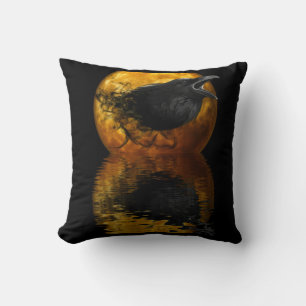 Raven & Golden Moon Throw Pillow