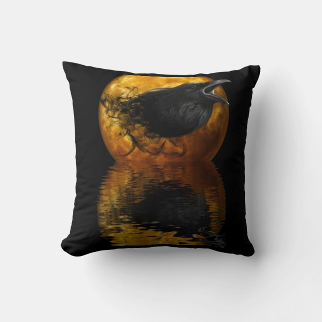 Raven & Golden Moon Throw Pillow (Front)