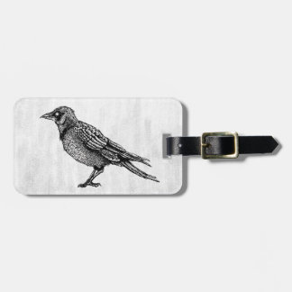 Raven Gothic Black And White Bird Ink Drawing Luggage Tag