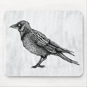 Raven Gothic Black And White Horror Ink Drawing Mouse Mat