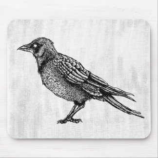 Raven Gothic Black And White Horror Ink Drawing Mouse Mat