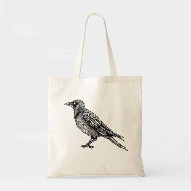 Raven Gothic Black And White Horror Ink Drawing Tote Bag (Front)