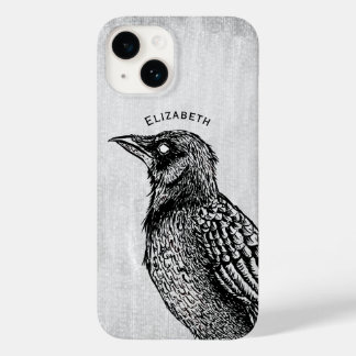 Raven Gothic Black White Horror Ink Drawing Name Case-Mate iPhone 14 Case