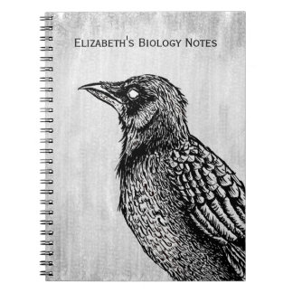 Raven Gothic Black White Horror Ink Drawing Name Notebook