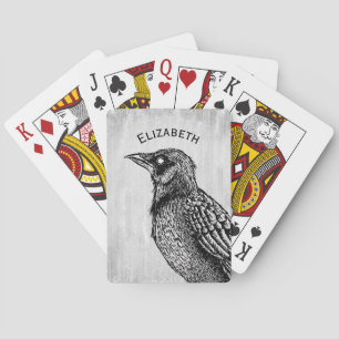 Raven Gothic Black White Horror Ink Drawing Name Playing Cards