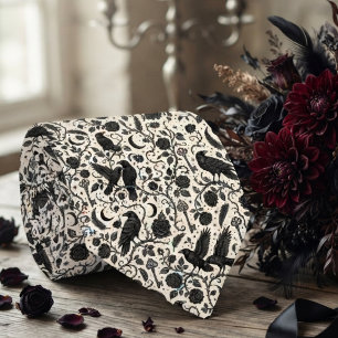 Raven Gothic Botanical Wedding Tie