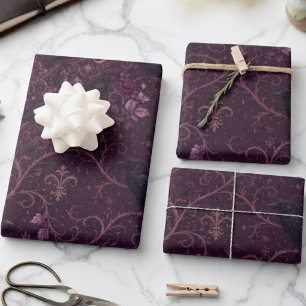 Raven Gothic Moody Floral Wrapping Paper Sheet