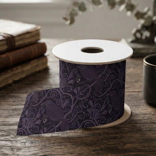 Raven Gothic Plum Filigree Satin Ribbon