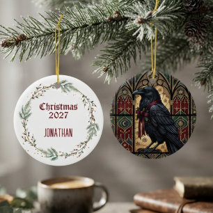 Raven Gothic Stained Glass Ceramic Tree Decoration