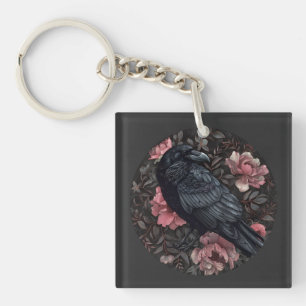 Raven gothic vintage flowers key ring