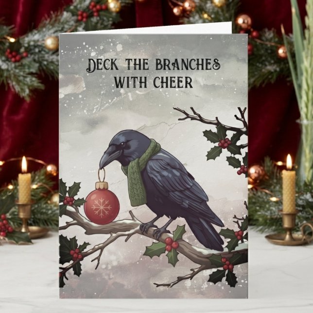 Raven Gothic Winter Card (Gothic raven holiday card for alternative friends celebrating a moody winter Christmas.)