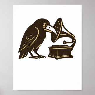 Raven Gramophone Vintage Music Art Poster