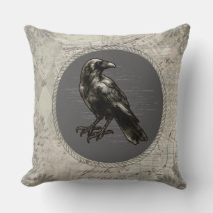 Raven Grey Vintage Dark Academia Goth Pillow