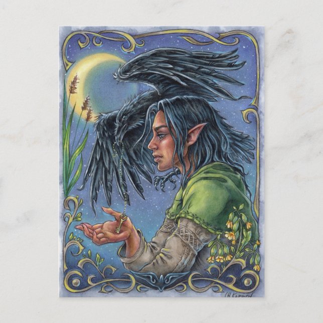 Raven Guide Postcard Fantasy Fairytale Moon (Front)