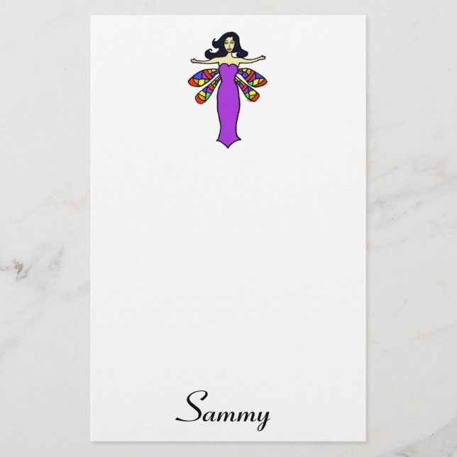Raven Haired Dragonfly Fairy Stationery (Front)