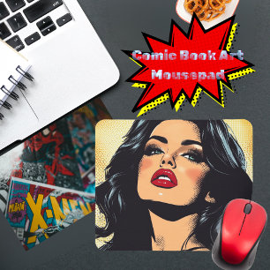 Raven-Haired Woman Retro Comic Book Art Mouse Mat