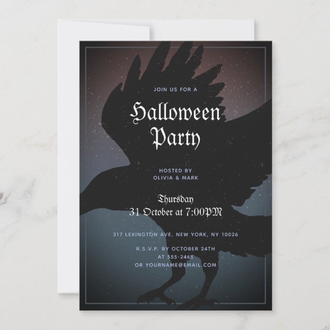 Raven Halloween Night Starry Sky Grunge Invitation (Front)