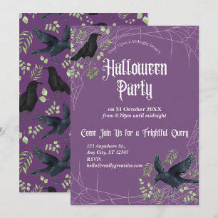 Raven Halloween Party Invitation in Purple