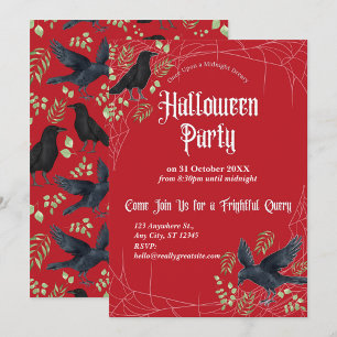 Raven Halloween Party Invitation in Red