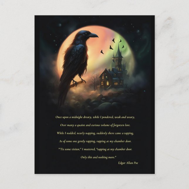 Raven Halloween Postcard Edgar Allan Poe (Front)