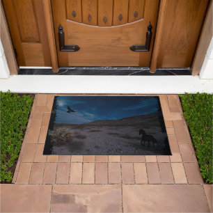 Raven Horse of Desert Landscape Southwest Doormat