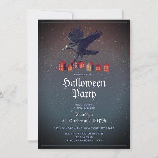 Raven Houses Moonlight Halloween Night Invitation (Front)