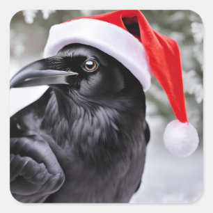 Raven in a Santa Hat Square Sticker