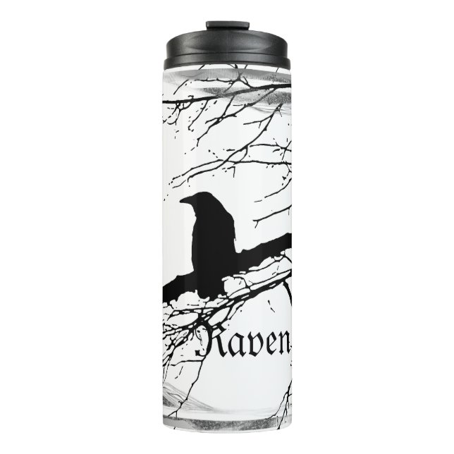 Raven in Black and White Thermal Tumbler (Front)