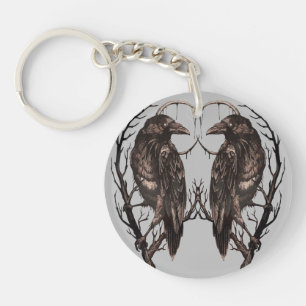 Raven in Dead Tree - Dark Gothic Art Key Ring