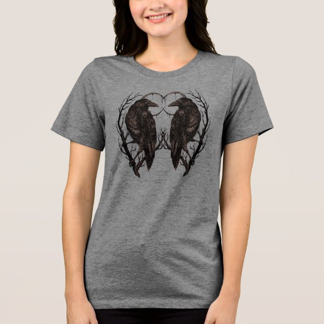 Raven in Dead Tree - Dark Gothic Art Tri-Blend Shirt (Front)