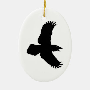 Raven In Flight Bird Print Ceramic Tree Decoration