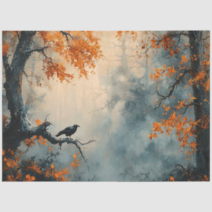 Raven in Misty Autumn Forest Decoupage Tissue Paper