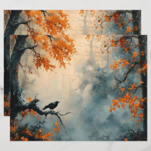 Raven in Misty Autumn Forest Scrapbook Paper