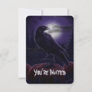 Raven in Pumpkin Patch Halloween Invitations