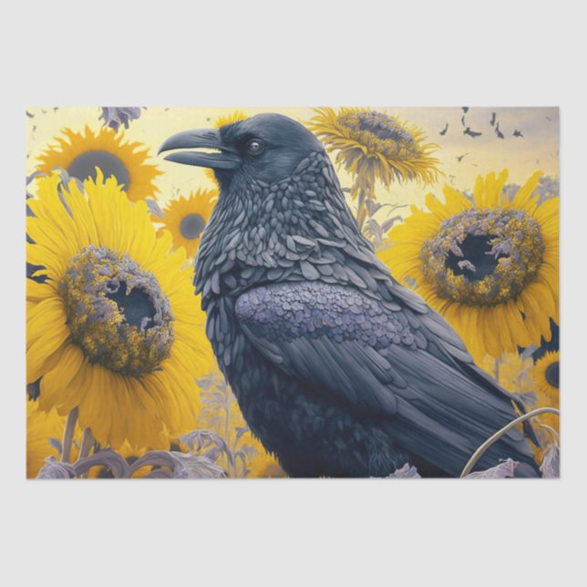 Raven in Sunflower Field Decoupage Tissue Paper (Front)