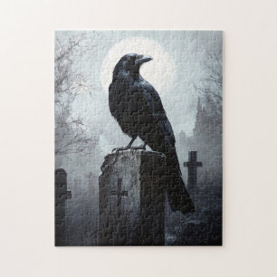Raven in the Cemetery Gothic Jigsaw Puzzle