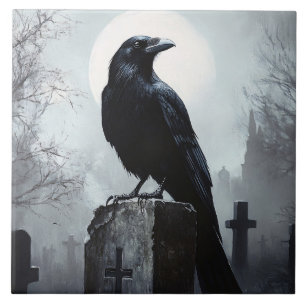 Raven in the Cemetery Gothic Tile