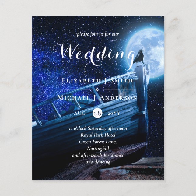 Raven in the Moonlight Dark Sky Goth Wedding Inv (Front)