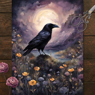 Raven in the Moonlight Watercolor Decoupage Tissue Paper